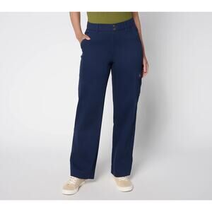 Denim & Co. Womens Double Button Wide Leg Twill Pants Size 16P Blue Cargo Casual